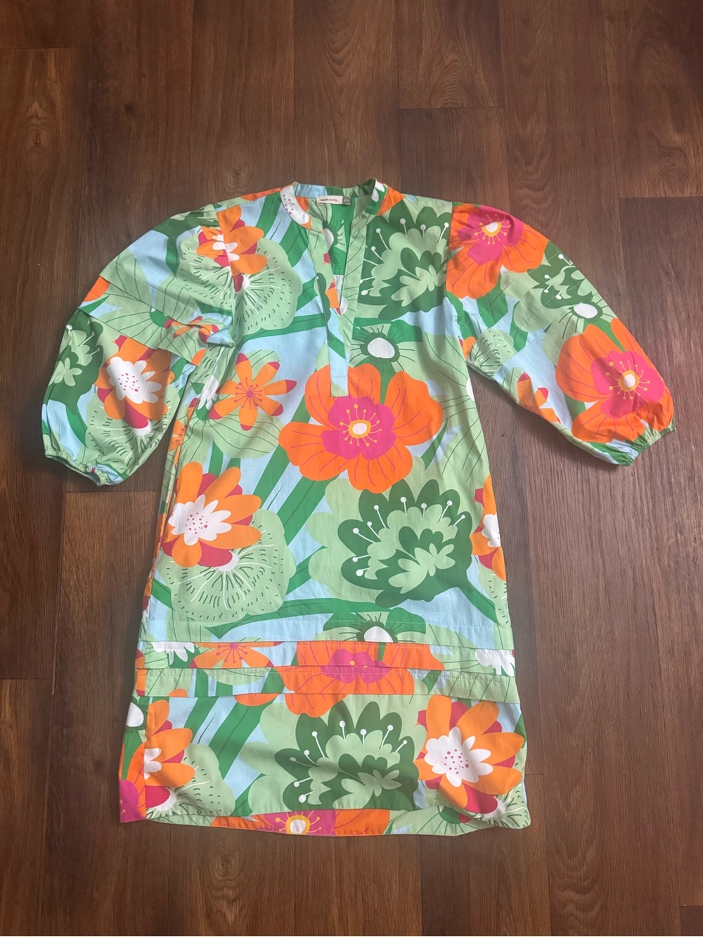 Floral Midi Dress in Green & Orange